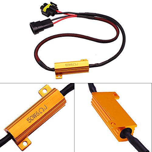 HUIQIAODS H11 H8 H9 880 881 Wire Harness Kit 50W 6Ohm LED Load Resistor Fix Hyper Flashing Blinking Canbus Error Warning Canceller Fit Upgrading LED Headlight Fog DRL Light 2PCS