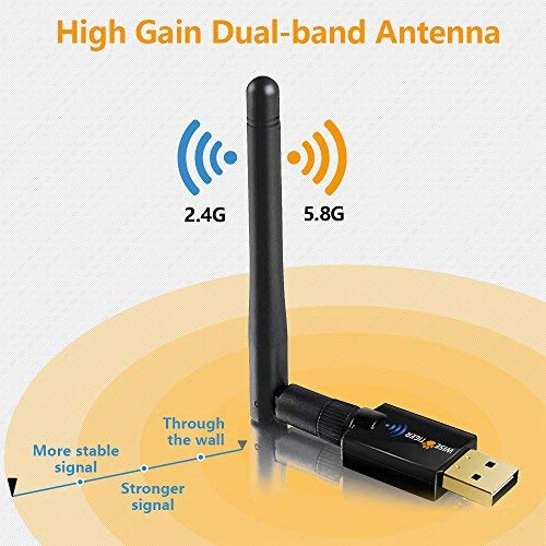 Wifi Adapter Ac 600Mbps Dual Band 5Ghz / 2.4Ghz Long Range Wireless Adapter with Antenna Support for Win Vista /7/8/8.1/10/XP/MAC10.5 -10.12 – Install Fast , Just 3 Minutes