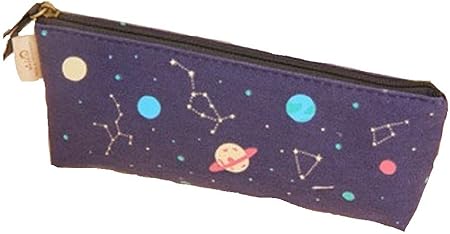 Amazon Japonic 帆布製 三角ペンケース 可愛らしい宇宙のイラスト入り 2色 2種類で展開 青 惑星 ペンケース 文房具 オフィス用品
