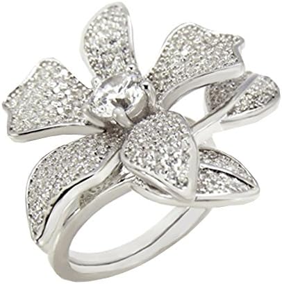 Hinged 1 or 2 Finger ring Flower designer 23 mm Wide Brilliant cut 925 Silver