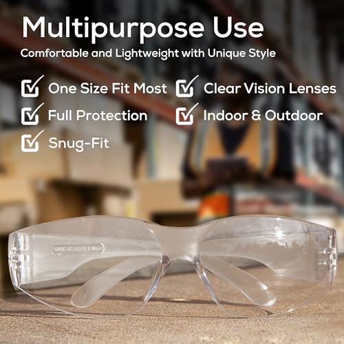 BISON LIFE Clear Safety Glasses – ANSI Z87.1 Certified Scratch & Impact Resistant Eye Protection Goggles for Men & Women