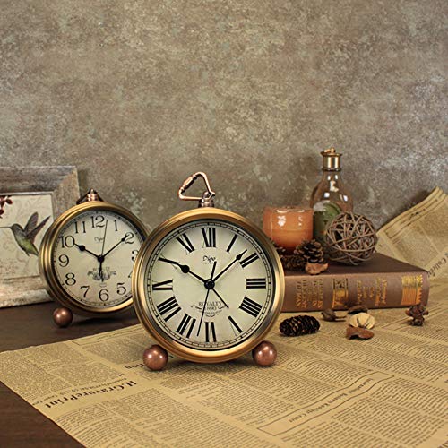 image for Justup Golden Table Clock, Retro Vintage Non-Ticking Table Desk Alarm 