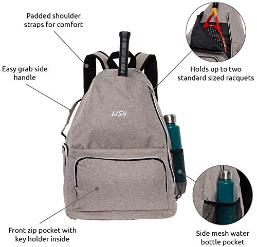 image for LISH Game Point Tennis Backpack w/Shoe Compartment - Racket Holder Equ