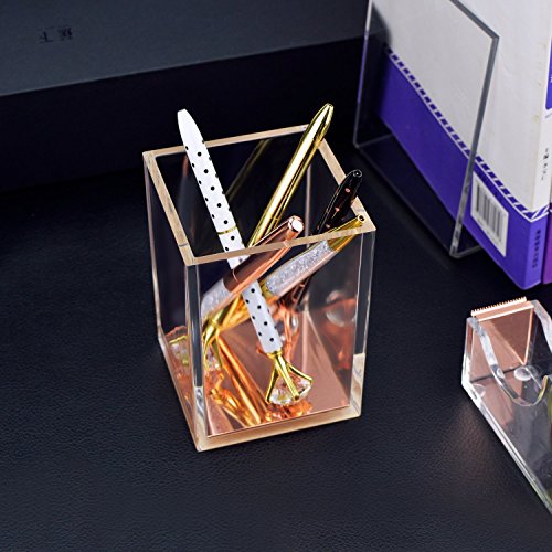 Rose Gold Acrylic Gold Pen Pencil Holder, Desktop Stationery Organizer