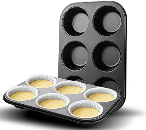 Auxcuiso Muffin Pan Nonstick 6-Cups Bakeware Set of 2 Packs Heat Resistant Black