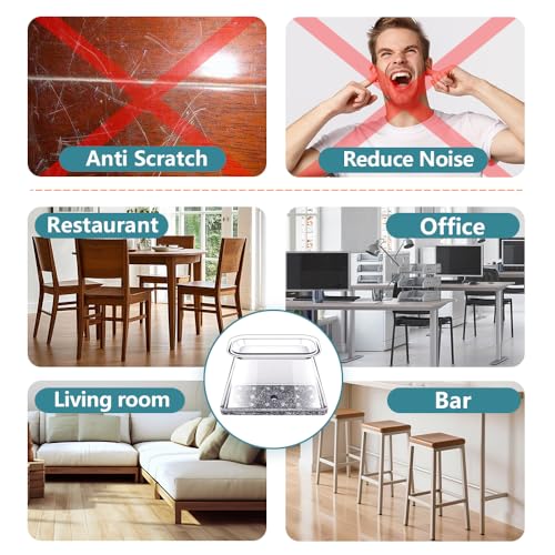 Chair Leg Caps Rectangular, Pack of 24 Chair Leg Protectors Silicone Transparent with Felt, Felt Gliders for Chairs, Protective Caps for Chair Legs for Hardwood Floors (Fit Length: 38-50mm, Width: 19-25mm)