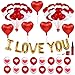 Valentines Day Heart Balloons Kit Decorations - 16 Inch I Love You Foil Balloon, Red and White Heart Latex Balloons with Air Pump, Gift for Wedding Anniversary Engagement Bridal Shower Birthday Party