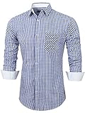 Emiqude Mens Casual Slim Fit Long Sleeve Pocket Constrast Plaid Dress Shirt