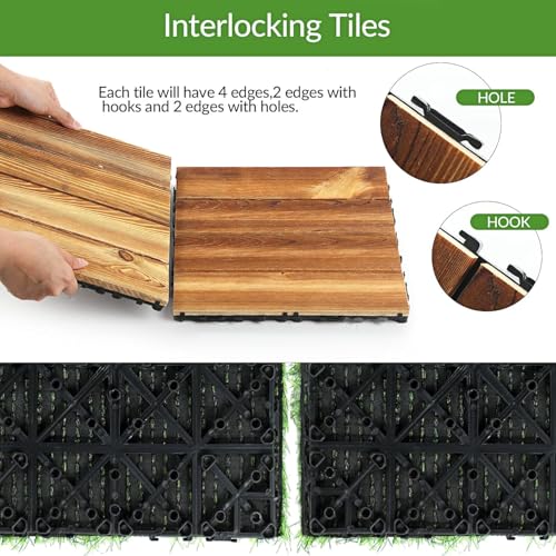 Dsocool Outdoor Artificial Grass Tiles Interlocking Turf Squares 10 Pack, 30×30cm Fake Grass Mat for Balcony Patio Deck Flooring Decor, Self-draining, 1 Square Meter