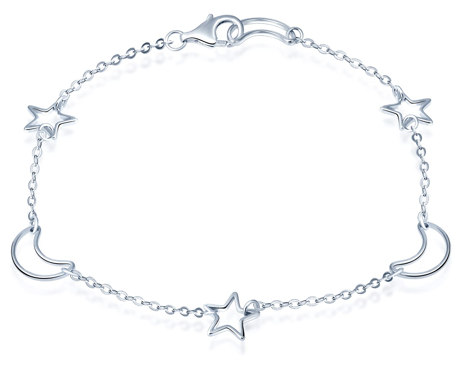 Yumilok Jewelry Teen Girls Anklet Bracelet 925 Sterling Silver Star and Moon Chain for Beach 19cm