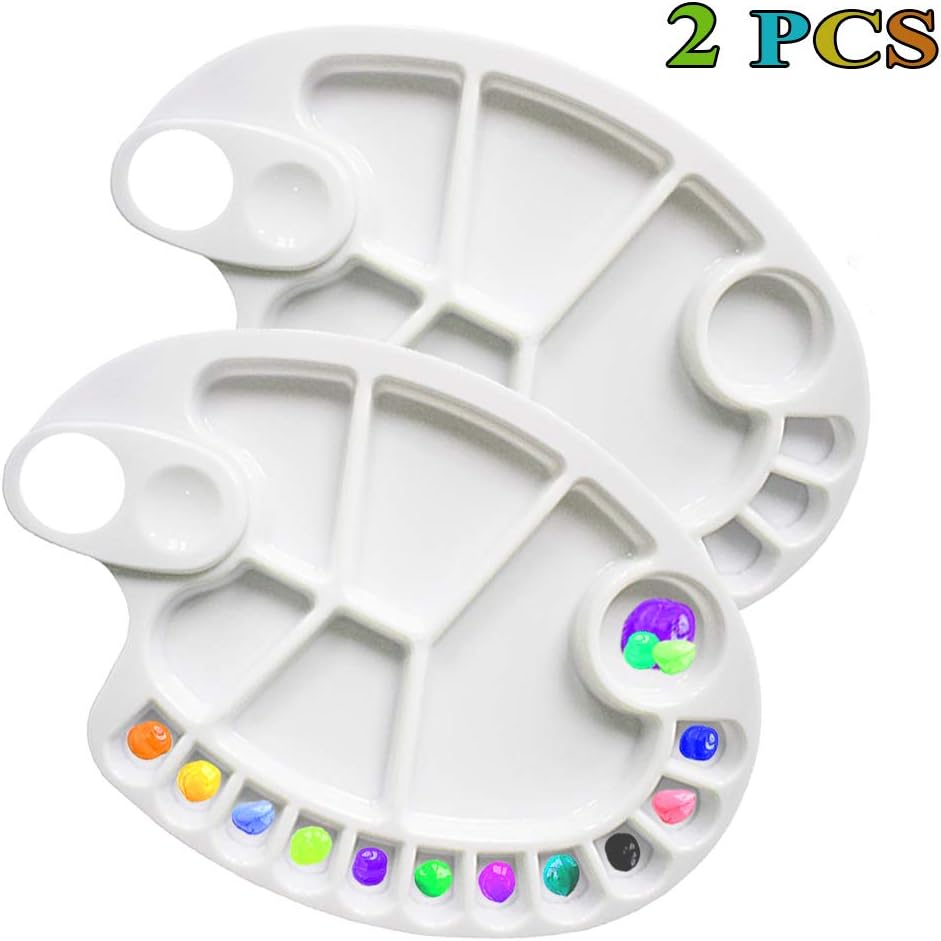 Non-Stick Paint Palette 2 PCS Artist Paint Mixing Tray Palette Oval Shaped Easy Clean Art (2pcs)