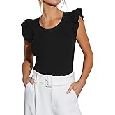 Dressmine Womens Ruffle Tops Summer Ribbed Short Sleeve Shirts 2026 Trendy Casual Crewneck Slim Fit Tank Top Cute Blouses