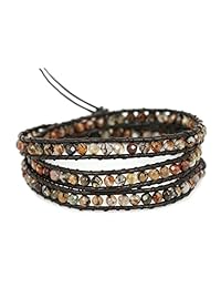 BLUEYES COLLECTION Pulsera de piel auténtica con cuentas de piedras preciosas