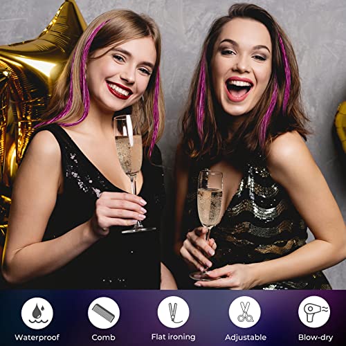 SYGY Hair Tinsel Kit, 10PCS 47 Inches Pink Tinsel Hair Extensions Kit with Tools, 2000 Strands Fairy Hair Tinsel for Women Girls Hair Accessories, Glitter Hair Tinsel Heat Resistant for Halloween Cosplay Christmas New Year Party