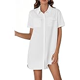 OPOIPIN Women's Button Down Shirt Dress Collared Slit Hem Tunic Short Sleeve Dresses with Pockets