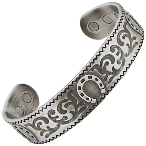 Lucky Horseshoe Bracelet for Men Women Celtic Bracelet Copper Magnetic Bracelets for Arthritis Pain Carpal Tunnel Joint Wrist Healing Bracelet Pewtered-Horseshoe (L: Wrist 7.7"-8.75"/19.5-22.5cm)
