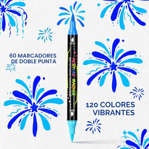 WINSONS 120 Colors Marker Pens, Acrylic Paint Pens, 60 Acrylic Markers, Dual Brush Tip