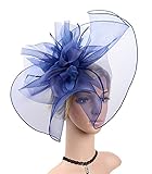Urban CoCo Women's Elegant Flower Feather and Veil Fascinator Cocktail Party Hair Clip Hat (# 5 Navy Blue)