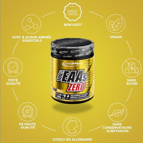 – EAAs Zero en Poudre – Tropical 500 g – EAA Zéro Sans Sucre, Complément EAA pour Sport & Nutrition