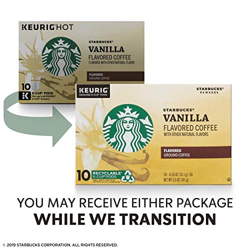 STARBUCKS FLAVORED K-CUP COFFEE PODS — VANILLA FOR KEURIG BREWERS — 1 BOX (10 PODS)
