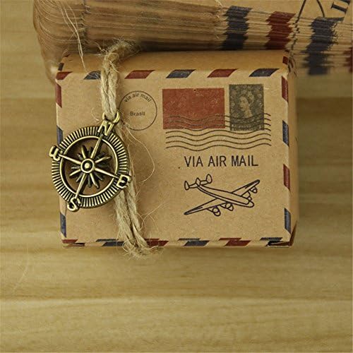 BUYBUYMALL 50Pcs Wholesale Vintage Envelope Post Wedding Favor Boxes Creative Brown Paper Candy Gift Box (Compass)