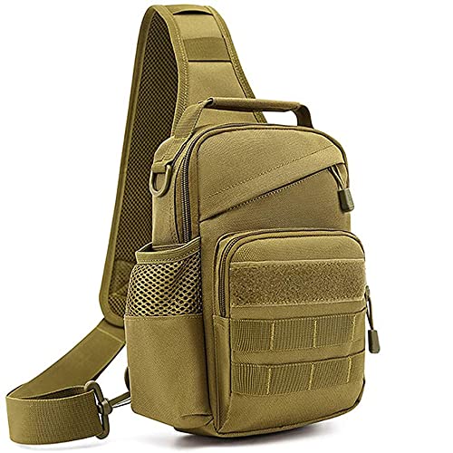 SYMALL unisex adult Tactical Assault Bag Lightweight Military Gear Shoulder Outdoor Camping Crossbody Leisure Sport Hiking Travel Messenger Backpack, Brown, 22,0 (L) x 29,0(H)x 12,0(A) cm