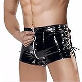 FEESHOW Men's PVC Faux Leather Zipper Boxer Shorts Lacing Underwear Briefs