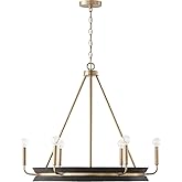 Capital Lighting 447361KR Finn Modern Farmhouse Handcrafted Mango Wood Round Chandelier, 6-Light 360 Total Watts, 27" H x 31"