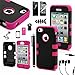 SQDeal Hybrid High Impact Hard Case with Touch Stylus Pen, Front Back Screen Protector for iPhone 4 4s (Black Pink)