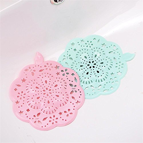 2 Pack Sink Strainer Drain Cover Hair Catcher Rubber Flower Shape Shower Trap Basin 5 inch Filter for Bathroom Kitchen Green Pink