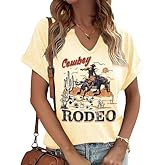 Cowgirl Outfits for Women V Neck Rodeo Western Shirts Cowboy Graphic Tees Country Music Nashville Tops