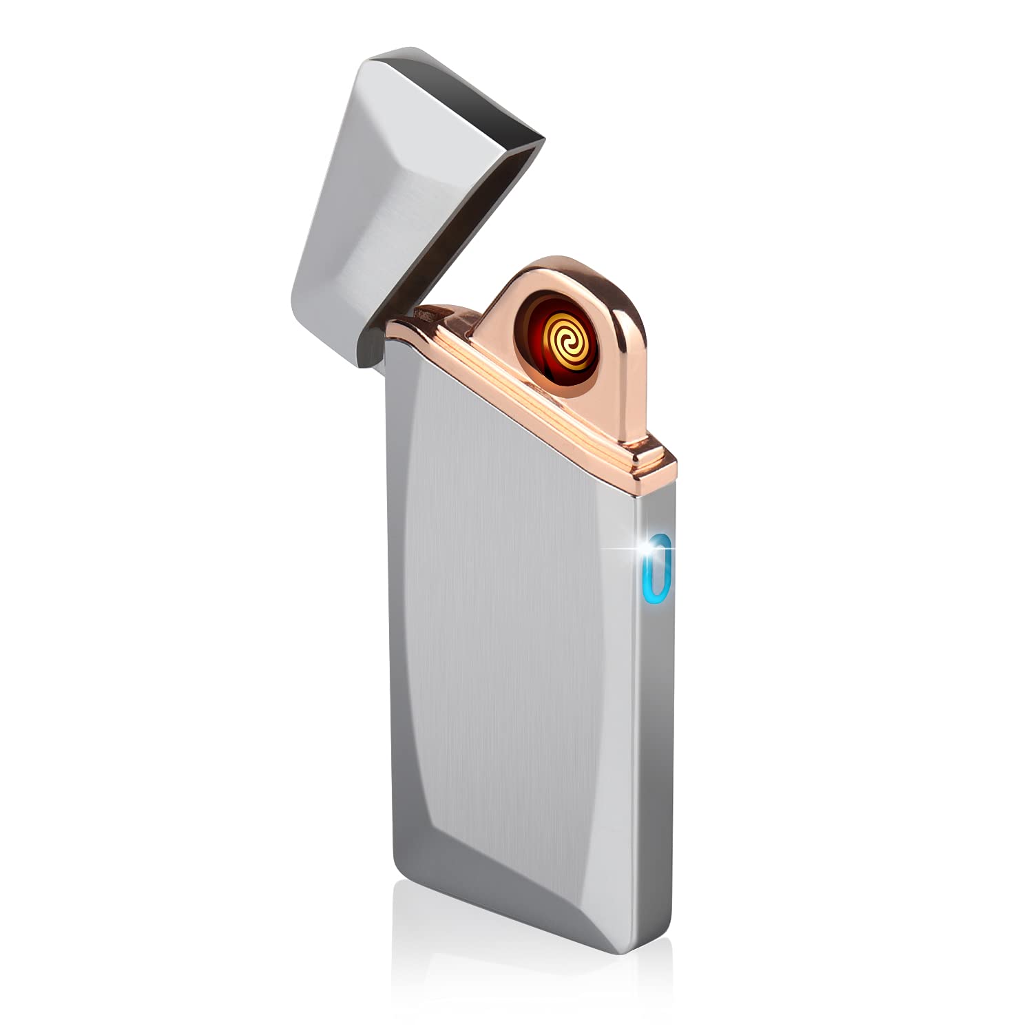 Daffodil EC225S USB Rechargeable Electronic Lighter – Windproof Flameless Cigarette Lighter with Touch Sensor & Replaceable Heating Coil, Gift for Men, Dad, Camping, Candles, Smokers & Travel – Silver