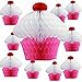 Pink And White Hanging Honeycomb Cupcake Decorations - Pack Of 4 - Hanging Tissue Paper Cupcake Party Decorations. Great For Parties And Birthdays!