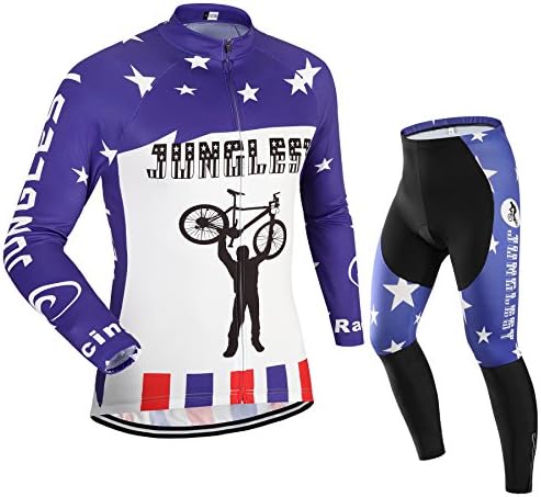 [3D pad][Type:Set[Fleece] size:XL] Jersey Shirts Men Cycling Long Sleeve soft Tops Tights Sportswear Set Comfortable Breathable Dry perspiration Quick Cool pad