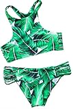 Cupshe Fashion Women's Tropical Leaves Printing Tank Padding Bikini Set, Green (XL)