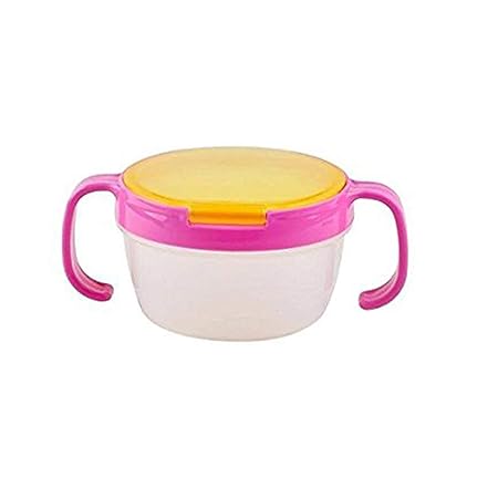 RKPM Child, Babies, Kids 360 Rotate Spill-Proof Snack Catchers Bowl Baby Snack Feeding Container Holder with Two Handle - Rose Red