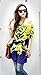 Women Loose Fit Batwing Sleeve Flower Print Long Blouse Top Yellow Medium