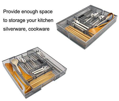 ESYLIFE Expandable Kitchen Drawer Silverware Utensils Organizer Mesh Cutlery Tray, 8-10 Compartments