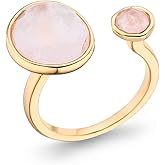 MJLULU Elegant 14K Gold-Plated Statement Ring with Light Pink Simulated Rose Quartz - Hypoallergenic & Lightweight, Dainty & Simple for Daily Wear - Minimalist Jewelry
