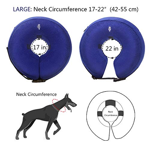 Wellbro Dog Cone Collar, Soft and Inflatable Dog Comfy Cones After Surgery, Adjustable Pet Recovery Collar with Extra Velvet Cover, Protective E-Collars with Buckle for Dogs and Cats (Large, Blue) - Thumbnail 3