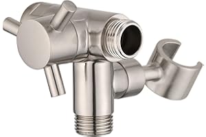 PDPBath Solid Brass 3 Way Shower Arm Diverter Valve with Handheld Holder for Dual Shower Heads with G1/2 Universal Connection - Brushed Nickel
