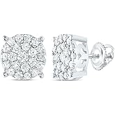 10K Silver, White Gold, Yellow Gold 1 1/2 CTW Womens Diamond Round Stud Earrings
