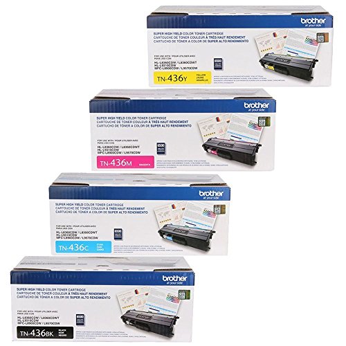 Brother TN436BK, TN436C, TN436Y, TN436M 4-Color Super High Yield Toner Cartridge Set - Brother
