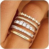 FROLOVER Stackable Silver/Gold Rings for Women Non Tarnish Trendy Dainty 14K Gold Plated Stacking Cubic Zirconia Thumb Ring Set Minimalist Promise Wedding Bands Engagement Rings for Women Size 6-10
