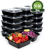 Safeware Meal Prep 2 Compartment Containers with Lids-28oz [50 Set] Ideal-Lunch Containers, Food Prep Containers, Food Storage Bento Box, Portion Control | Stackable | Microwave | Dishwasher | Freezer