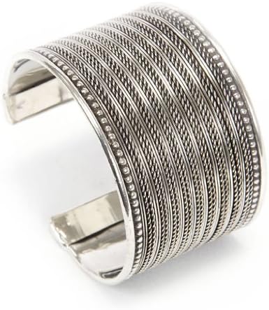 Brass Fine Weave Cuff Bracelet Silver Tone