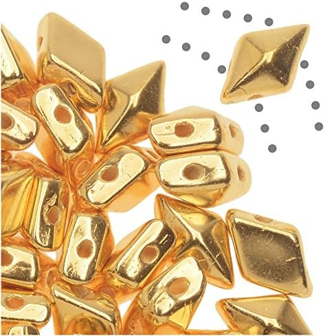Czech Glass DiamonDuo, 2-Hole Diamond Shaped Beads 5x8mm, 12 Grams, 24K Gold Fully Coated