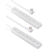 �鶹�� Basics 6-Outlet, 600 Joule Surge Protector Power Strip, 2ft, White, 2-Pack
