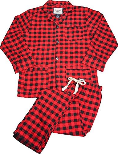 B O P J - Mens Long Sleeve 2 Piece Plaid Flannel Pajamas, Red, Black 39666-Large