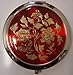 Purse Handbag Double Compact Cosmetic Mirror - Flower - Red
